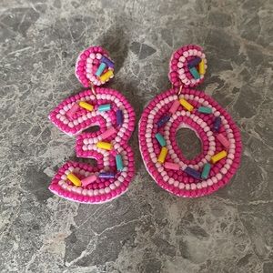 30th Birthday earrings! Hot pink with sprinkles!